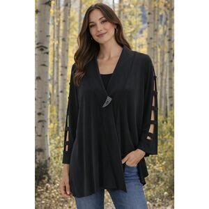 IC by Connie K Black Asymmetrical Cardigan Jacket Tunic XL USA